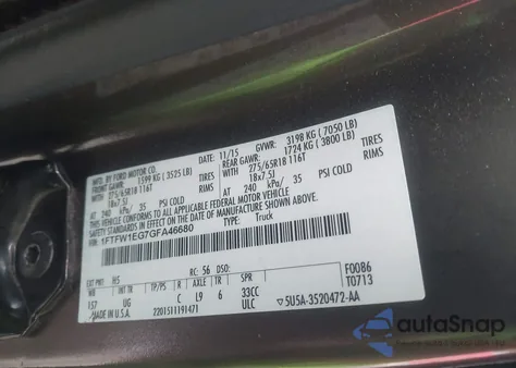 2016 Ford F-150 Xlt from USA, damaged, VIN 1FTFW1EG7GFA46680